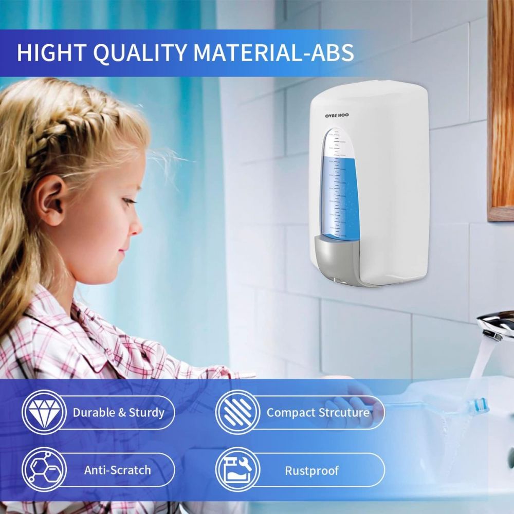 Dozator manual de săpun cu montare pe perete, ABS, alb, OVASHOO, 1000 ML [5]
