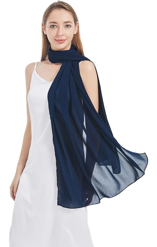 Esarfa eleganta din voal pentru femei, Dresstells, Ideala pentru rochii de seara sau nunti, 190x70 cm, Navy [4]