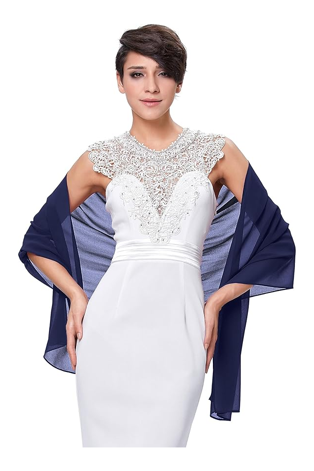 Esarfa eleganta din voal pentru femei, Dresstells, Ideala pentru rochii de seara sau nunti, 190x70 cm, Navy [3]