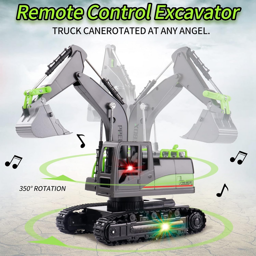 Excavator cu telecomanda RC, Cupa Metalica,  lumini si sunete, scara 1/14 2.4Ghz, rotatie 360, jucarie ideala pentru baieti 4-12 ani, PREBOX, negru/verde [5]