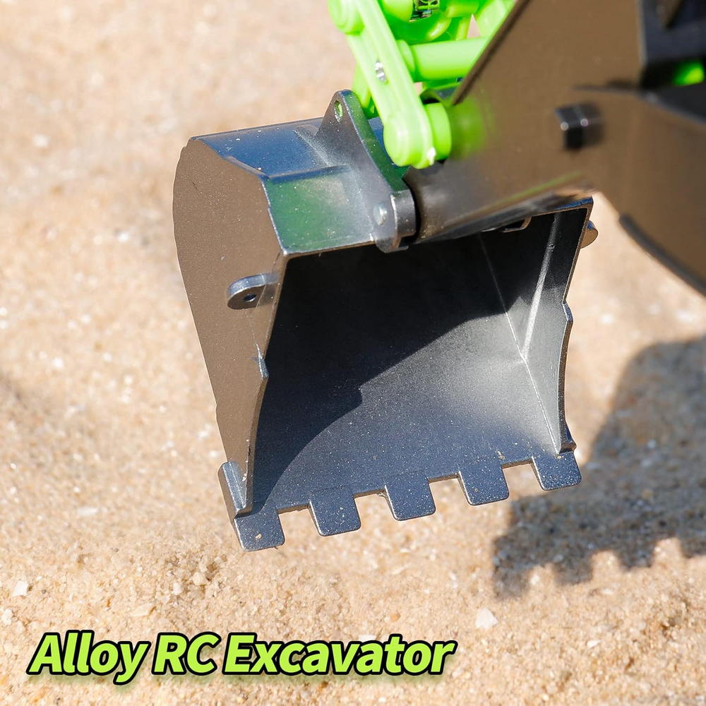 Excavator cu telecomanda RC, Cupa Metalica,  lumini si sunete, scara 1/14 2.4Ghz, rotatie 360, jucarie ideala pentru baieti 4-12 ani, PREBOX, negru/verde [4]