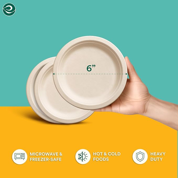 Farfurii Biodegradabile ECO SOUL, Set 100 Bucăți, 15 cm, din Fibre de Trestie de Zahăr, Rezistente și Ecologice, pentru Aperitive, Deserturi și Evenimente [4]