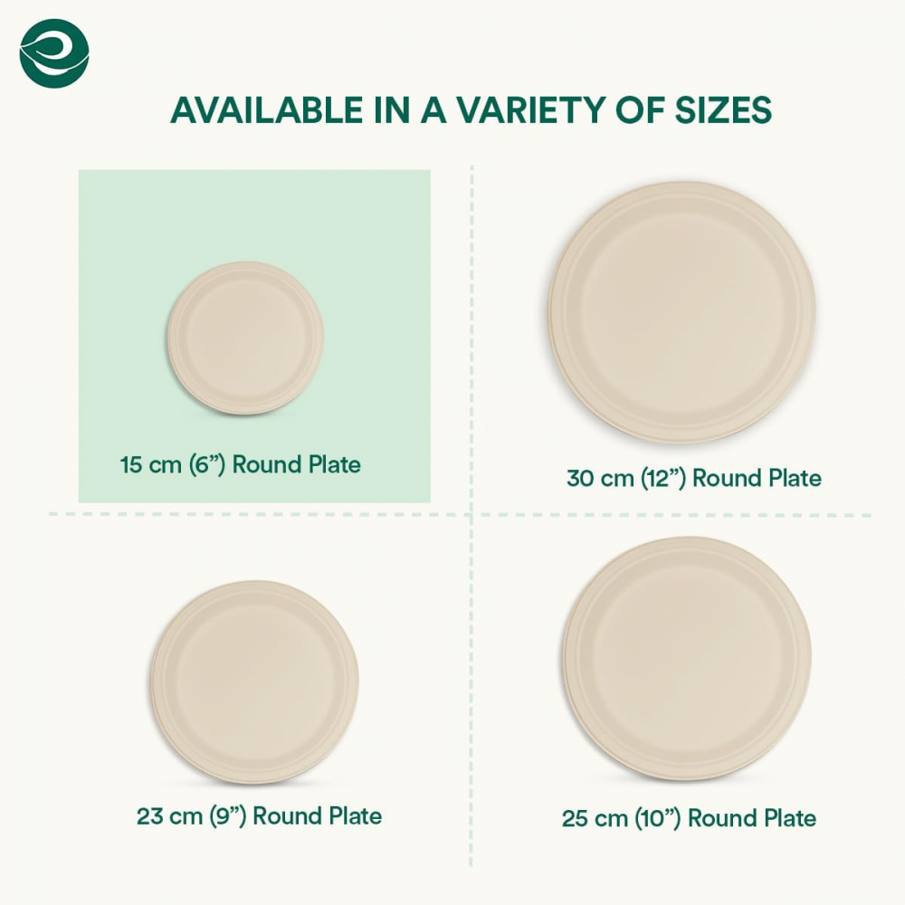 Farfurii Biodegradabile ECO SOUL, Set 100 Bucăți, 15 cm, din Fibre de Trestie de Zahăr, Rezistente și Ecologice, pentru Aperitive, Deserturi și Evenimente [2]