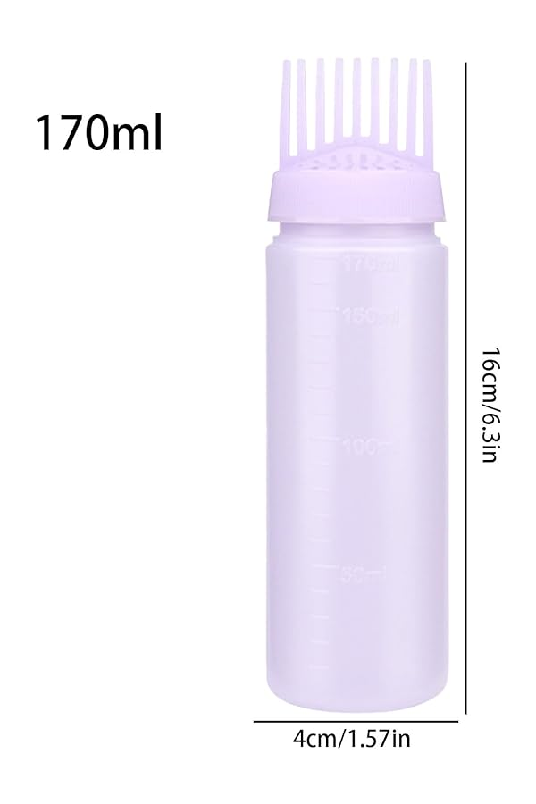 Flacon Aplicator Transparent pentru Vopsirea Părului, 16,3 x 4,9 cm, cu Vârf Pieptene, Reutilizabil, mov [2]