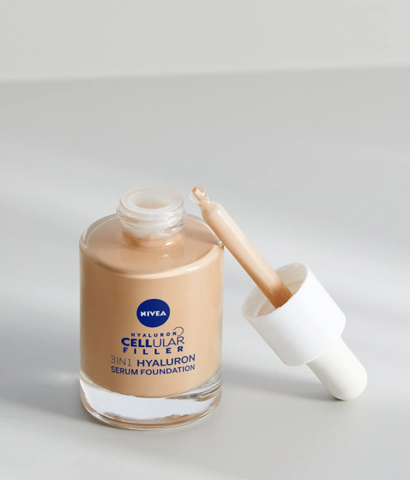 Fond de ten cu ser hialuronic mediu, Nivea Cellular Filler 3in1 Hyaluronic Serum Foundation 02 Medium, 30 ml [2]