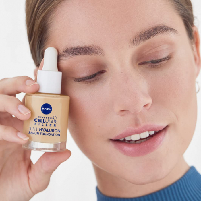 Fond de ten cu ser hialuronic mediu, Nivea Cellular Filler 3in1 Hyaluronic Serum Foundation 02 Medium, 30 ml [3]