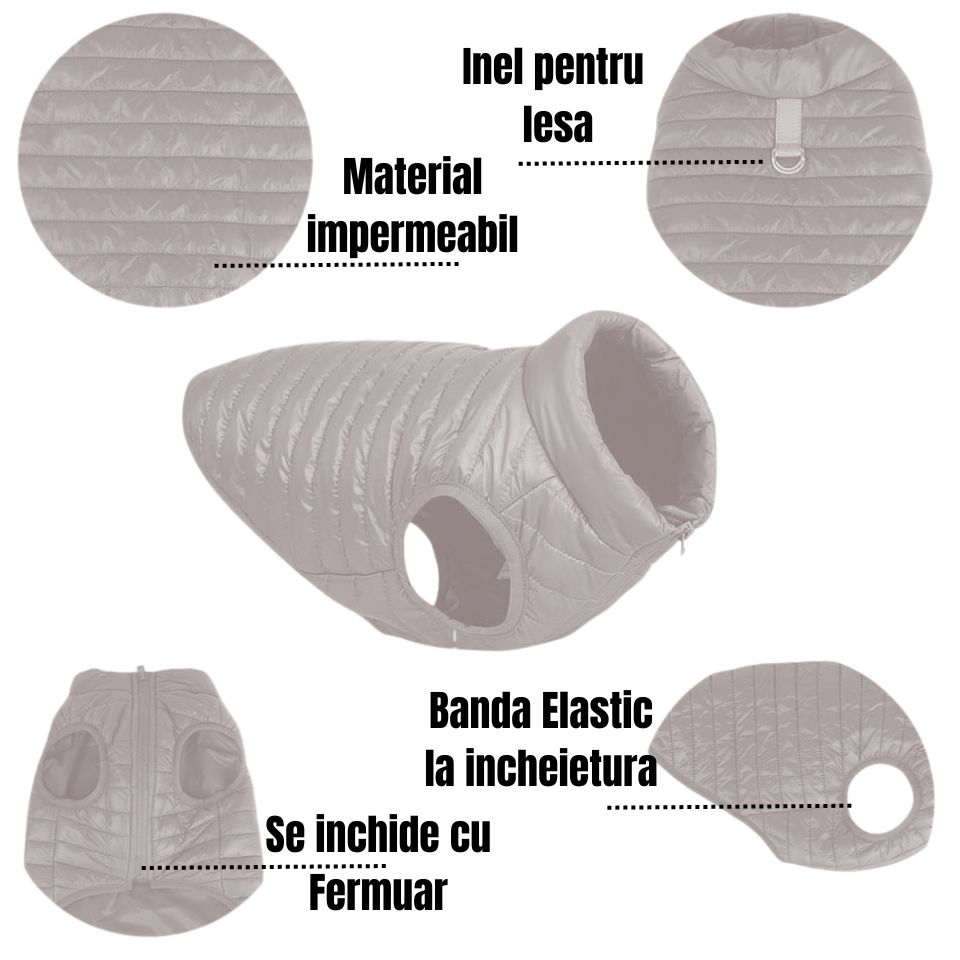 Geaca de iarna pentru caini BT Bear, calduroasa, cu fermoar, impermeabila, gri [5]
