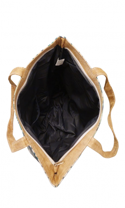 Geanta de plaja, 44x35 cm, Imprimeu frunze palmier, 100% bumbac [2]