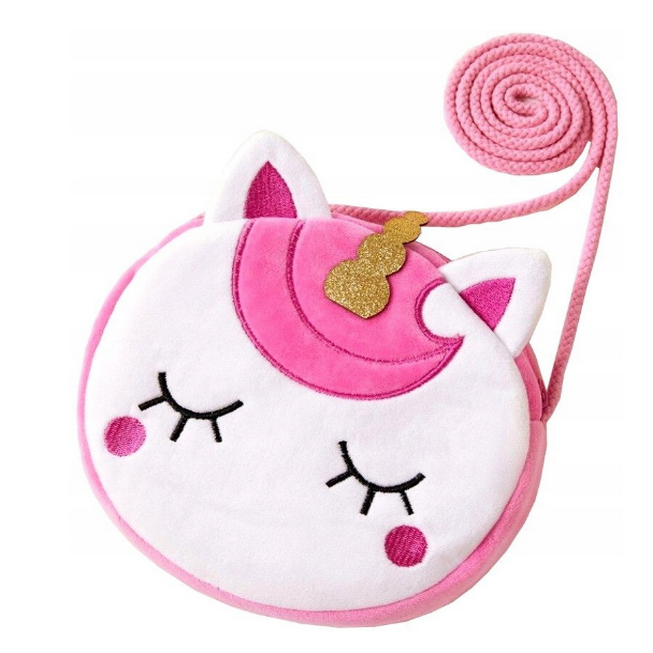 Geanta de umar cu unicorn pentru fetita, 17x17x3.5 cm, Plush, Alb/Mov [4]