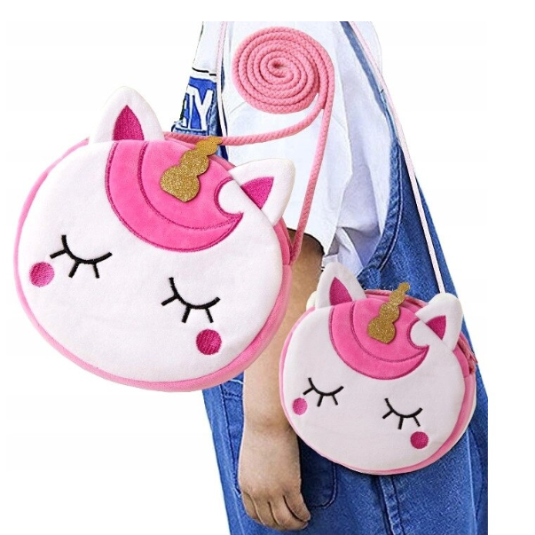 Geanta de umar cu unicorn pentru fetita, 17x17x3.5 cm, Plush, Alb/Mov [3]