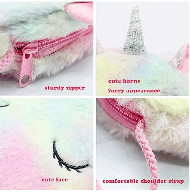 Geanta de umar cu unicorn pentru fetita, 17x17x3.5 cm, Plush, curcubeu [2]