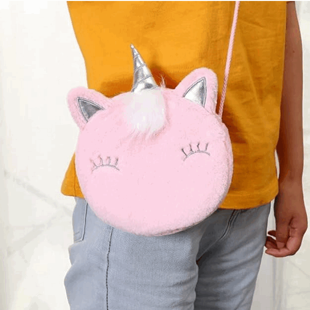 Geanta de umar cu unicorn pentru fetita, 17x17x3.5 cm, Plush, Roz deschis [3]