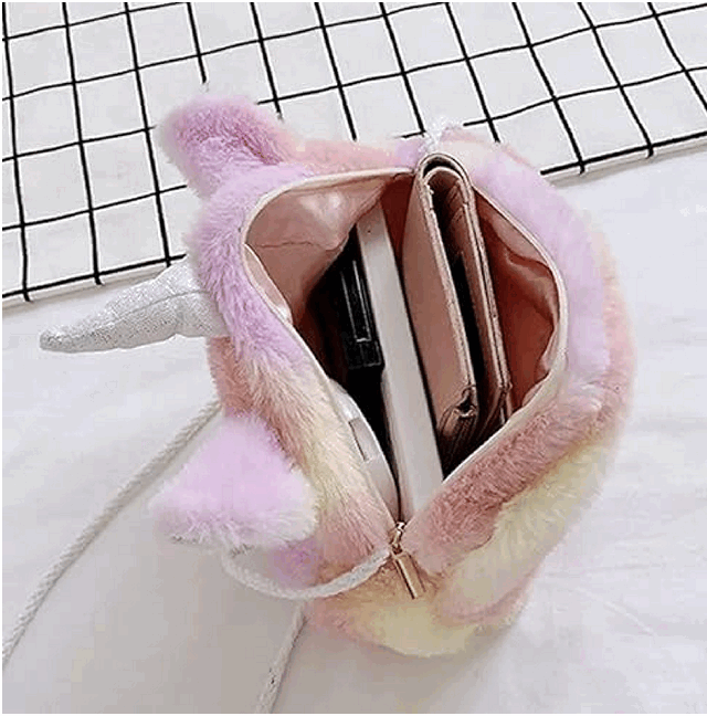 Geanta de umar cu unicorn pentru fetita, 17x17x3.5 cm, Plush, Roz inchis [3]