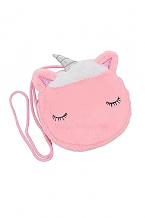 Geanta de umar cu unicorn pentru fetita, 17x17x3.5 cm, Plush, Roz inchis [1]