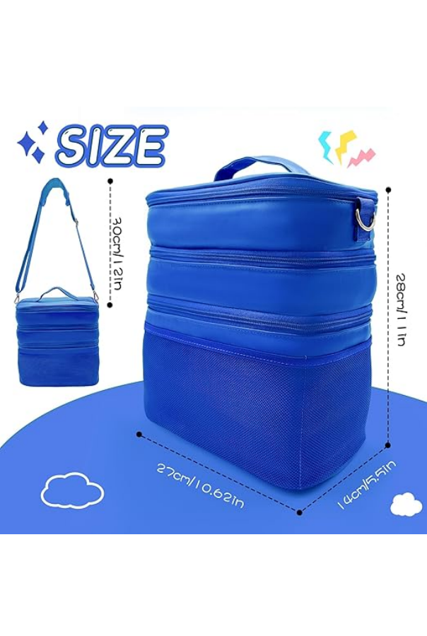 Geanta organizatoare pentru jucarii, cu 3 compartimente, ideala pentru Toniebox, Tigerbox, figurine audio, casti si accesorii, albastru/piele [3]