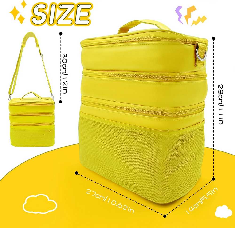 Geanta organizatoare pentru jucarii, cu 3 compartimente, ideala pentru Toniebox, Tigerbox, figurine audio, casti si accesorii, galben/piele [3]