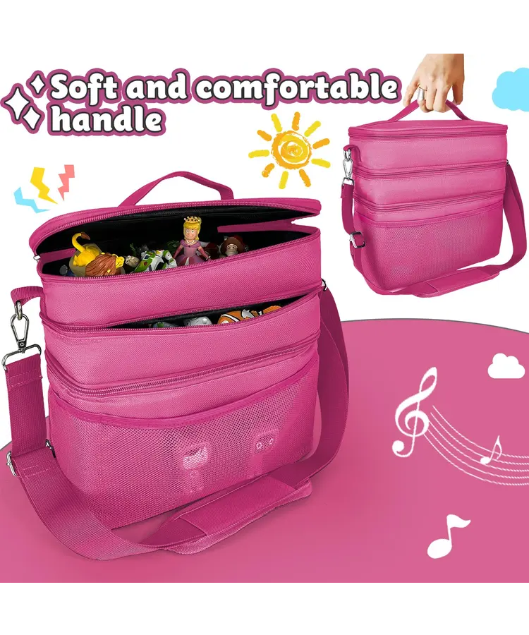 Geanta organizatoare pentru jucarii, cu 3 compartimente, ideala pentru Toniebox, Tigerbox, figurine audio, casti si accesorii, roz/piele [2]