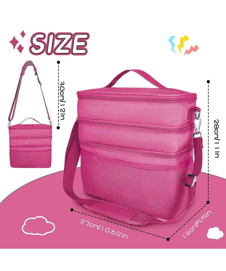 Geanta organizatoare pentru jucarii, cu 3 compartimente, ideala pentru Toniebox, Tigerbox, figurine audio, casti si accesorii, roz/piele [3]
