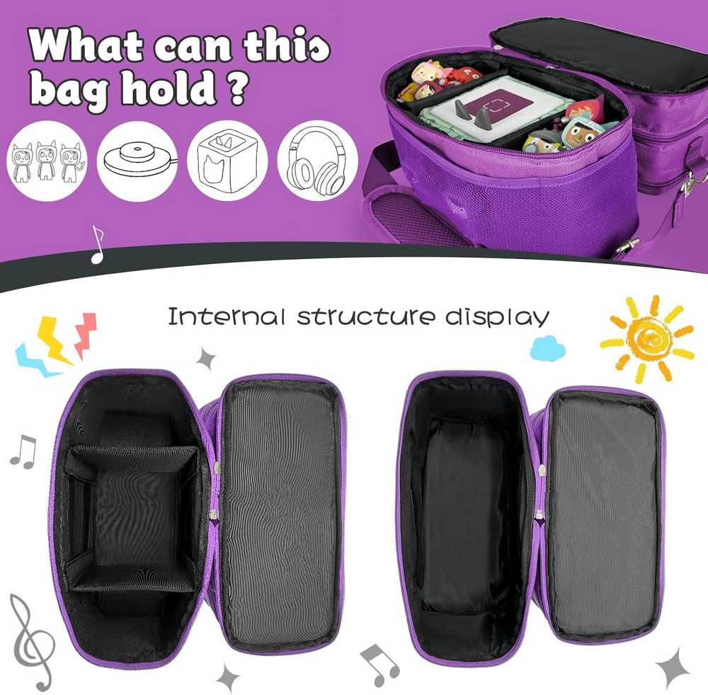 Geanta organizatoare pentru jucarii, cu 3 compartimente, ideala pentru Toniebox, Tigerbox, figurine audio, casti si accesorii, violet/Piele [6]