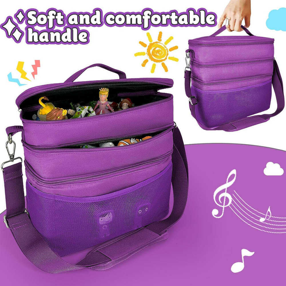 Geanta organizatoare pentru jucarii, cu 3 compartimente, ideala pentru Toniebox, Tigerbox, figurine audio, casti si accesorii, violet/Piele [2]