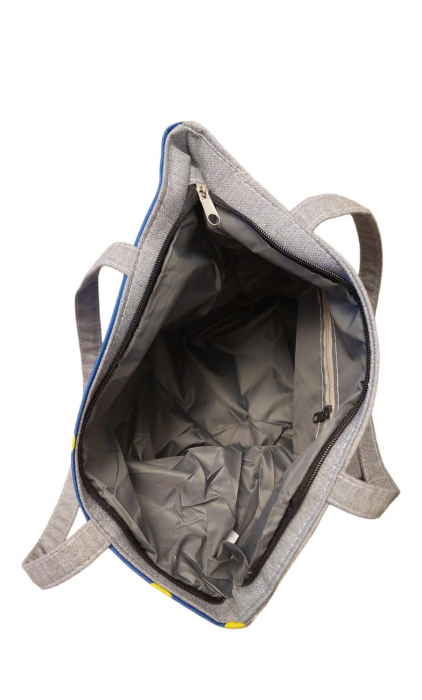 Geanta plaja, 40x31 cm, Albastru cu buline galbene, 100% bumbac [2]