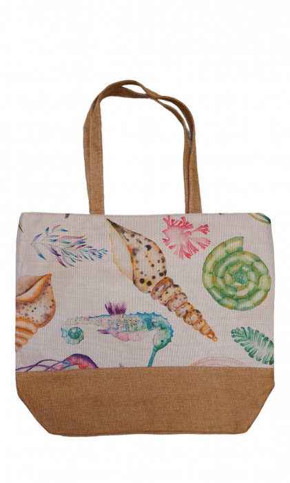 Geanta plaja, 44x35 cm, Imprimeu acvatic, 100% bumbac [1]