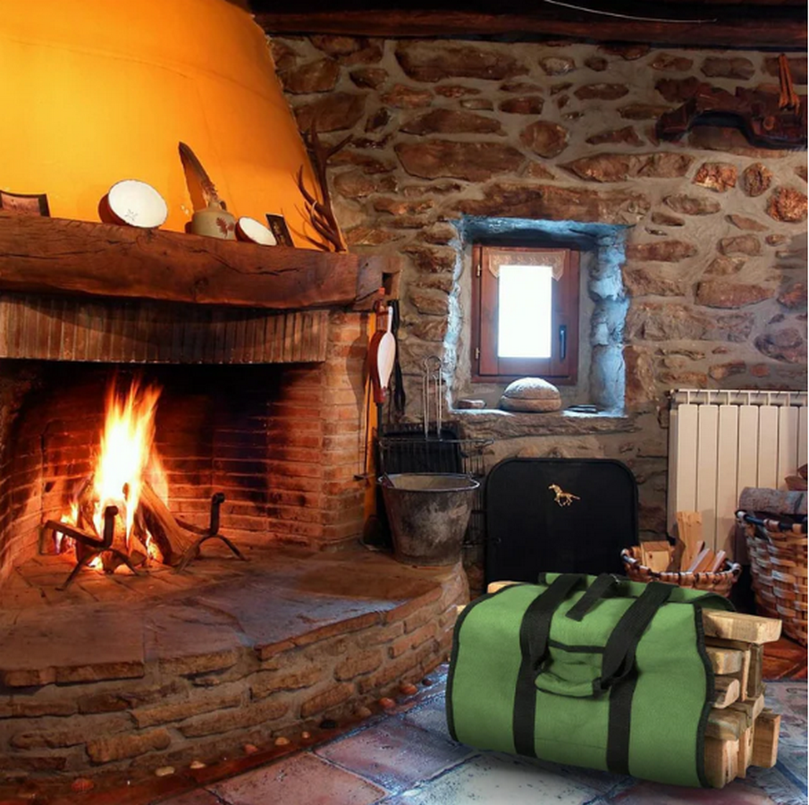 Geantă Suport Lemne de Foc EGrow, Pânză Verde Durabilă, Mânere Confortabile, Capacitate Mare 99x45.7 cm, Ideală pentru Șemineu, Camping sau Grădină [5]