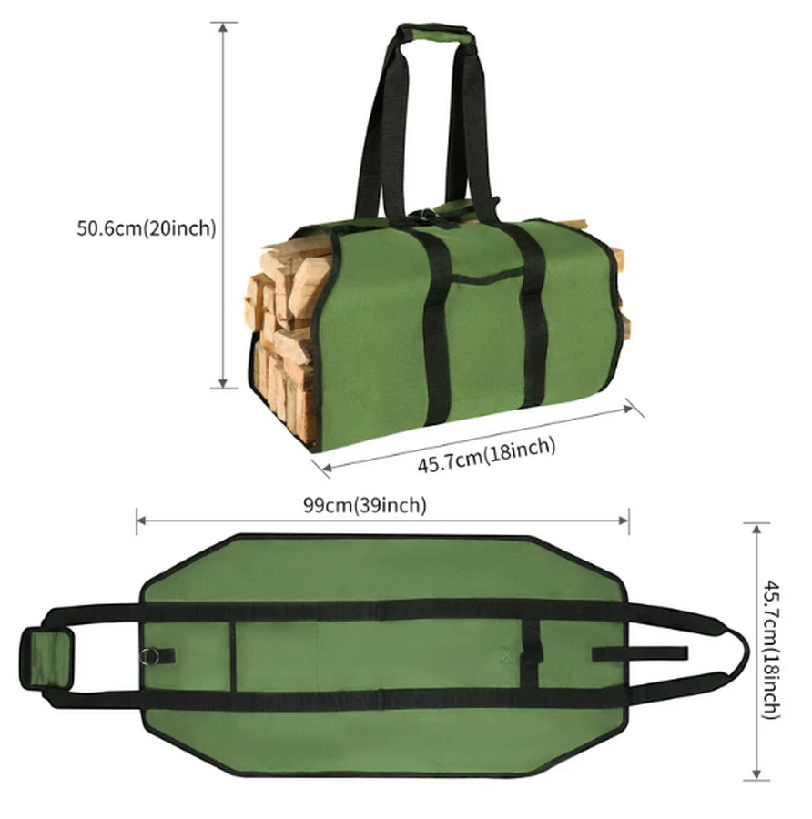 Geantă Suport Lemne de Foc EGrow, Pânză Verde Durabilă, Mânere Confortabile, Capacitate Mare 99x45.7 cm, Ideală pentru Șemineu, Camping sau Grădină [2]