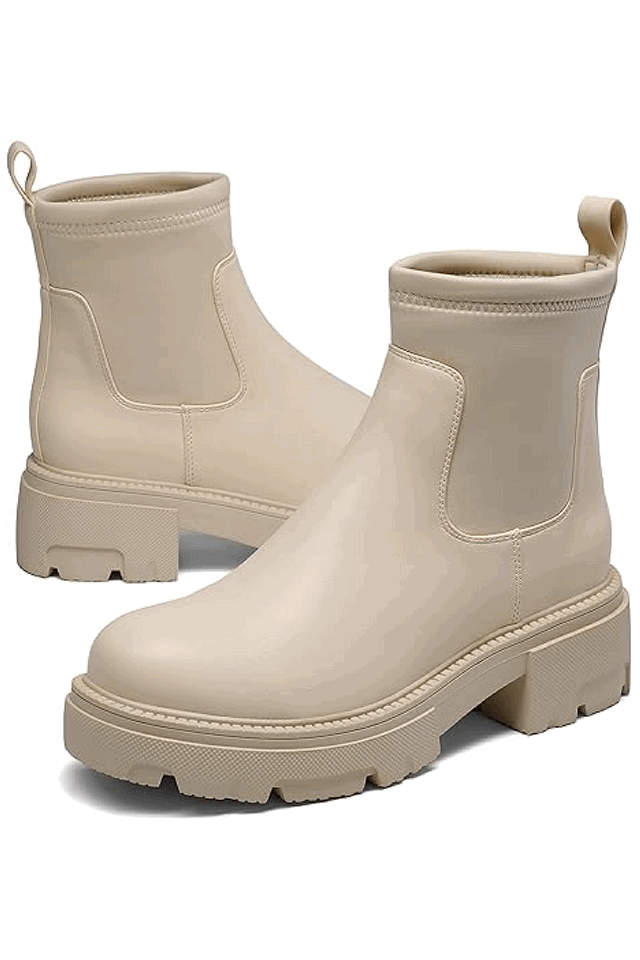 Ghete Chelsea de piele intoarsa ecologica, Dream Pairs, Bej deschis [3]
