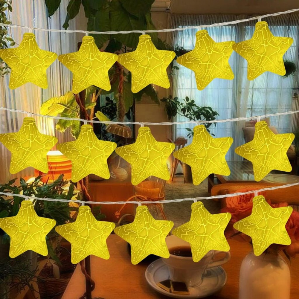 Ghirlanda luminoasa decorativa LED, lungime 6 m, 20 becuri, luminite stele cu telecomanda, galben [2]
