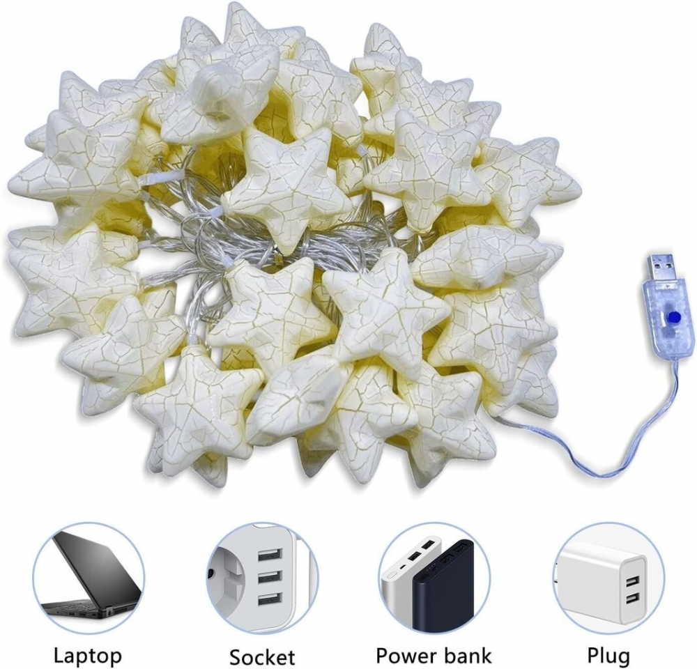 Ghirlanda luminoasa decorativa LED, lungime 6 m, 20 becuri, luminite stele cu telecomanda, galben [4]