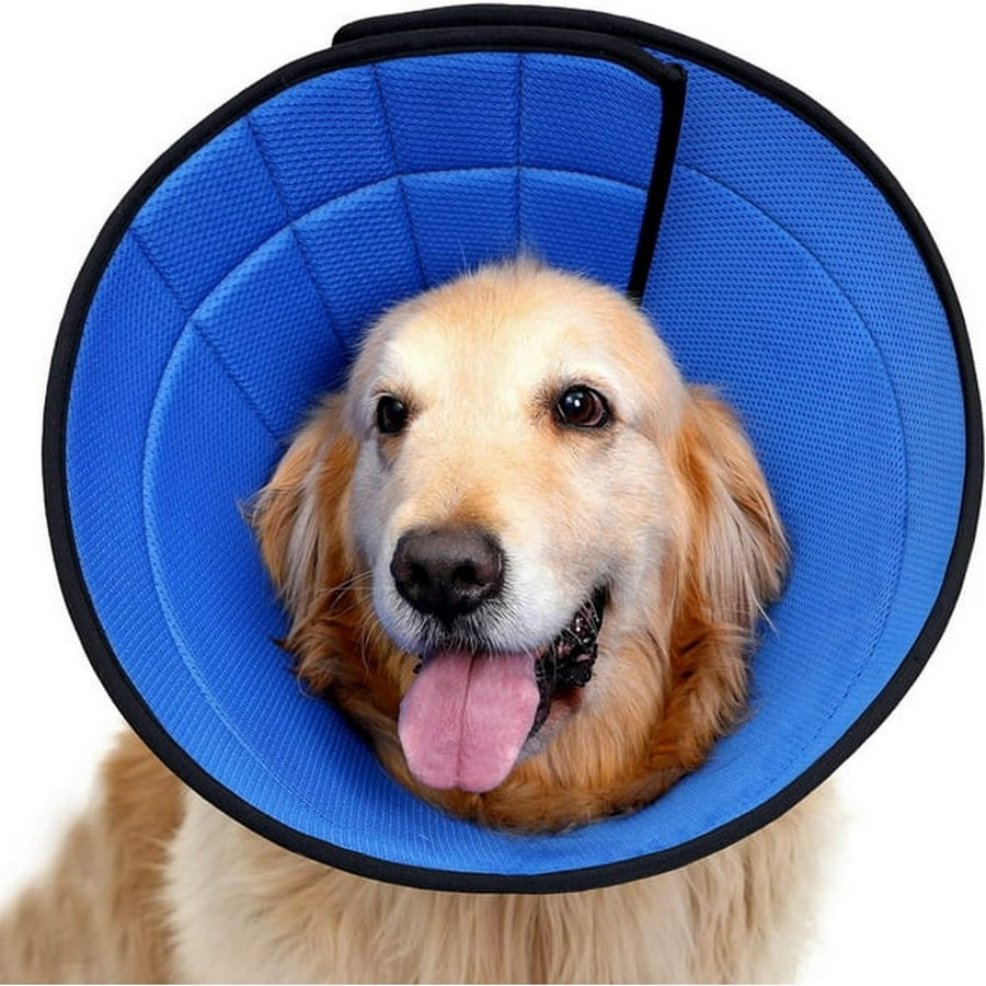 Guler cervical pentru câini după operație, mărime L, albastru, reglabil, guler tip con moale anti-mușcătură, pentru recuperare, material textil respirabil [1]