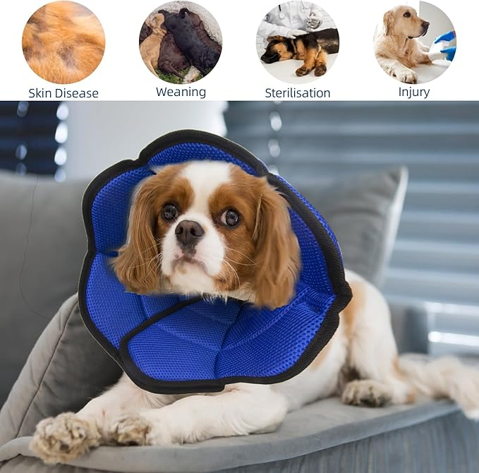 Guler cervical pentru câini după operație, mărime L, albastru, reglabil, guler tip con moale anti-mușcătură, pentru recuperare, material textil respirabil [4]