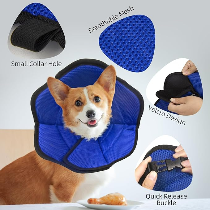 Guler cervical pentru câini după operație, mărime L, albastru, reglabil, guler tip con moale anti-mușcătură, pentru recuperare, material textil respirabil [3]