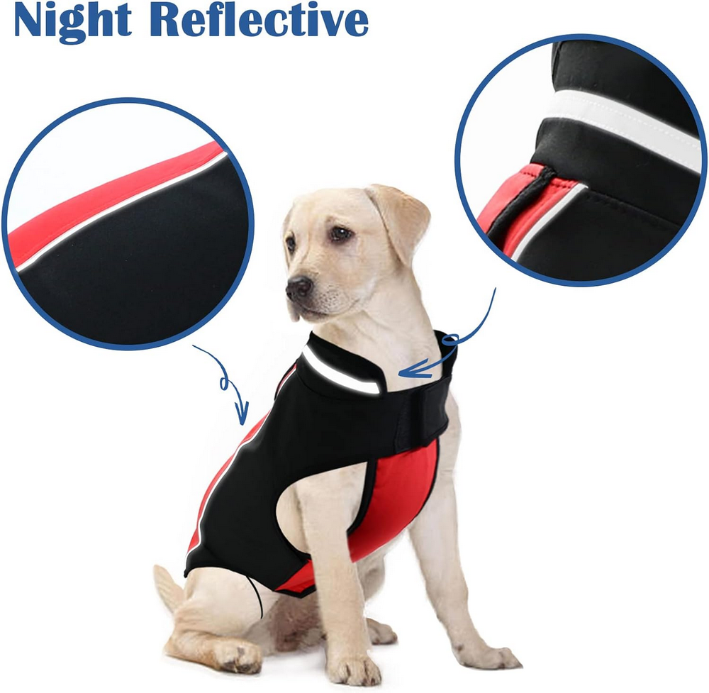 Haină de Iarnă pentru Câini, Reflectorizantă, Fleece Interior, Impermeabilă și Rezistentă la Vânt, cu Închidere Velcro, BOTEWO, Rosu [6]