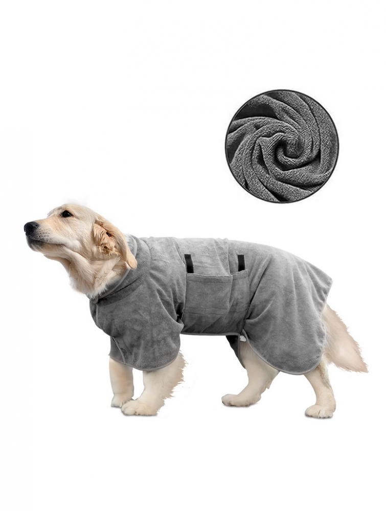 Halat de baie din microfibră pentru câini, cu închidere Velcro, gri, marime M [1]