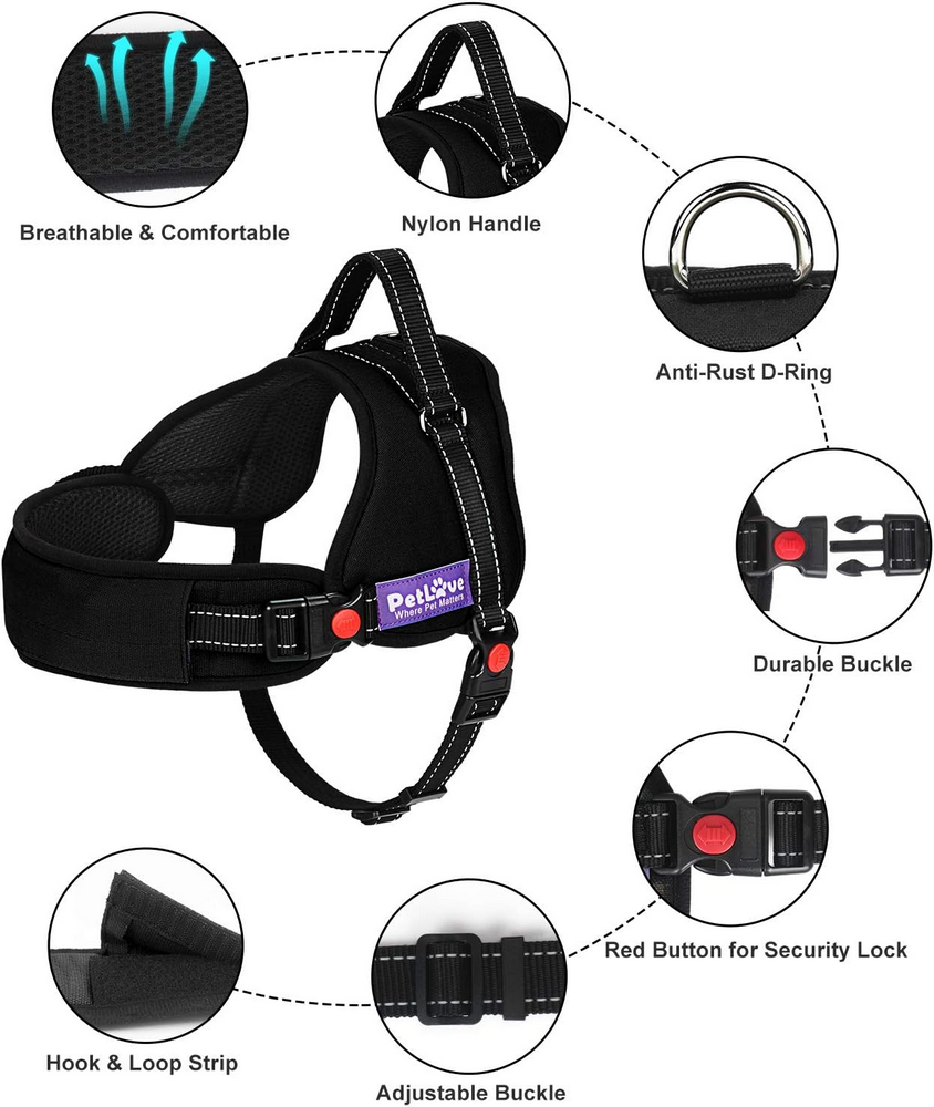 Ham pentru Caini, Reglabil, Captusit, Anti-Tractare, PetLove, Negru, Marimea XL [2]