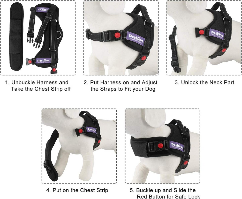 Ham pentru Caini, Reglabil, Captusit, Anti-Tractare, PetLove, Negru, Marimea XL [6]