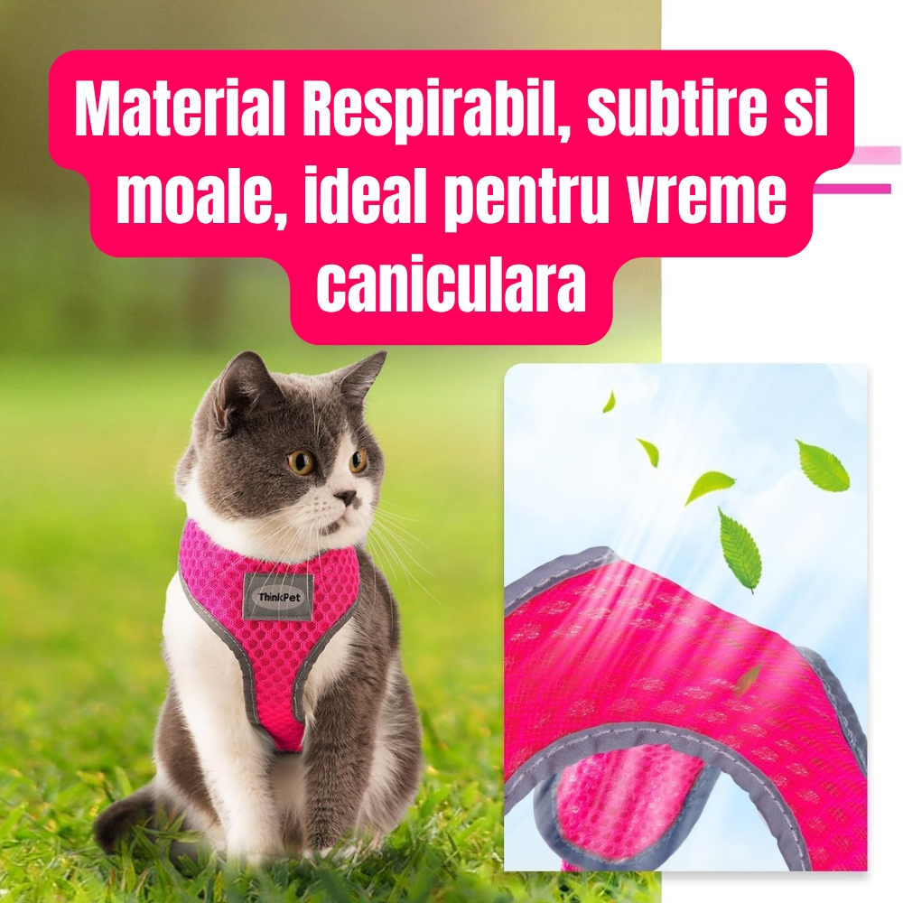 Ham Tip Vesta pentru Pisici si Caini mici, Material Subtire, Respirabil si Moale, Ideal pentru Vara si Canicula, Reflectorizant, Ajustabil, Marime XXS, Roz Neon [2]