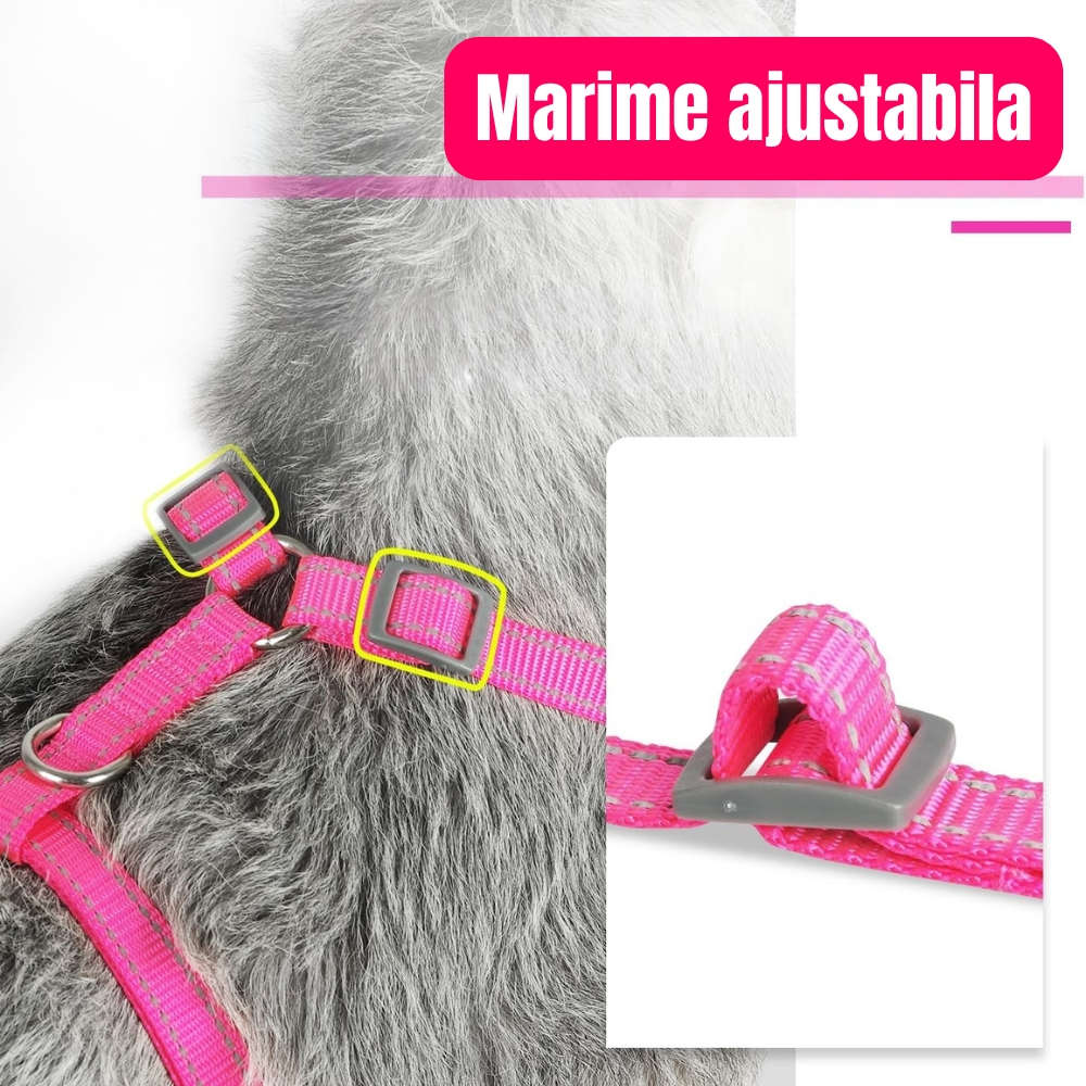 Ham Tip Vesta pentru Pisici si Caini mici, Material Subtire, Respirabil si Moale, Ideal pentru Vara si Canicula, Reflectorizant, Ajustabil, Marime XXS, Roz Neon [3]