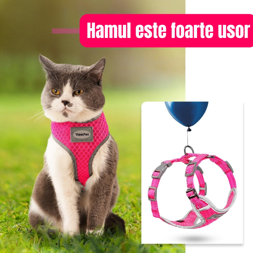 Ham Tip Vesta pentru Pisici si Caini mici, Material Subtire, Respirabil si Moale, Ideal pentru Vara si Canicula, Reflectorizant, Ajustabil, Marime XXS, Roz Neon [1]