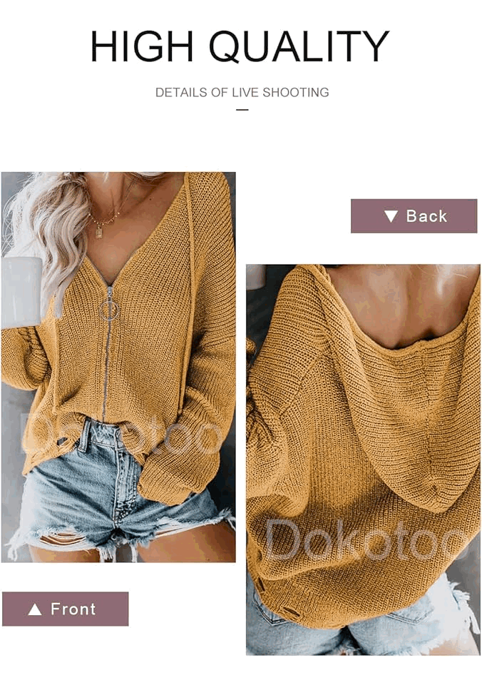 Hanorac tricotat cu mânecă lungă, Dokotoo, galben, marime L [3]
