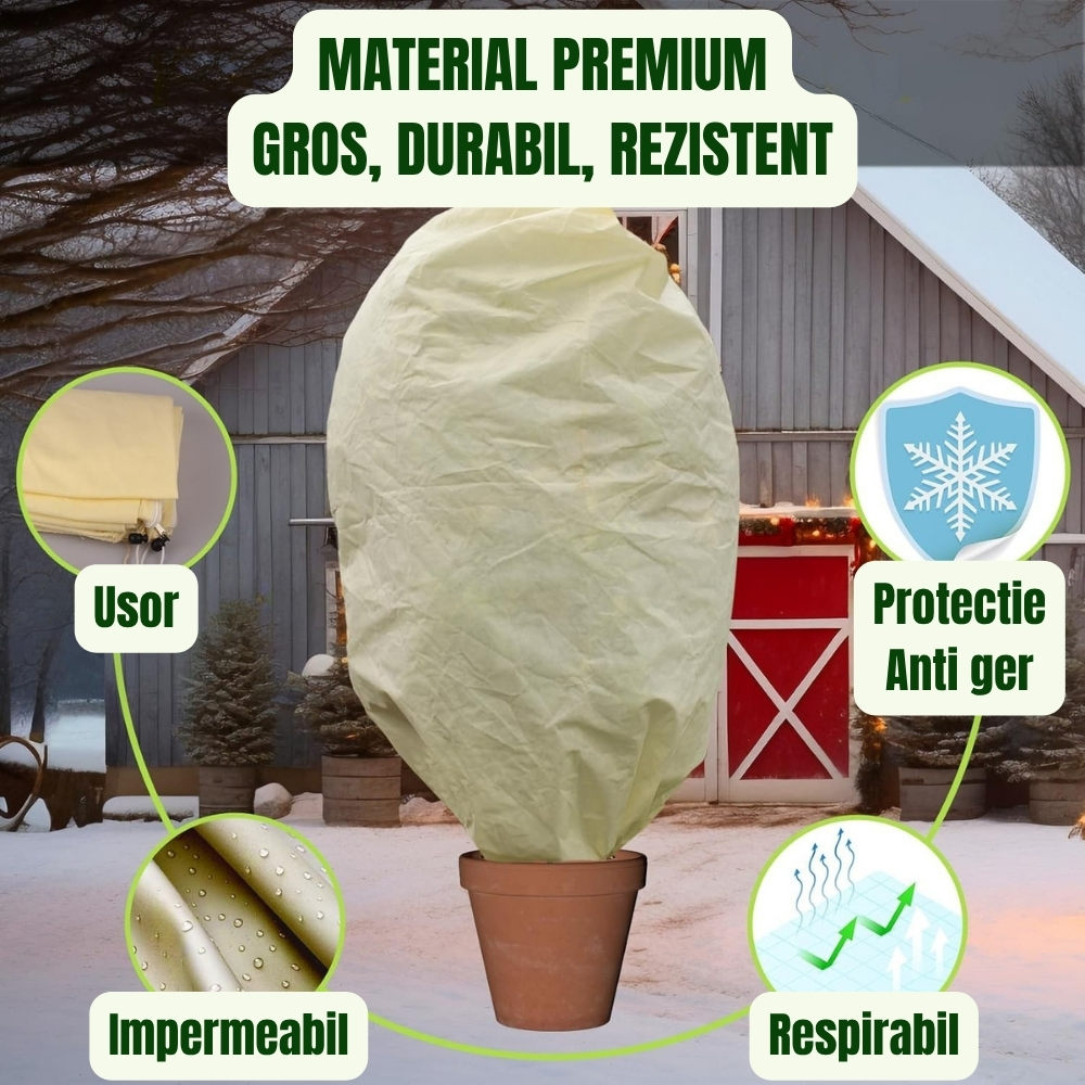 Husa Anti-inghet,300x280cm, Palmieri si Maslini, Foarte Groasa, cu Fermoar si Snur, Bej, Protectie Anti ger, Respirabila, Permite lumina sa treaca, Reutilizabila [5]