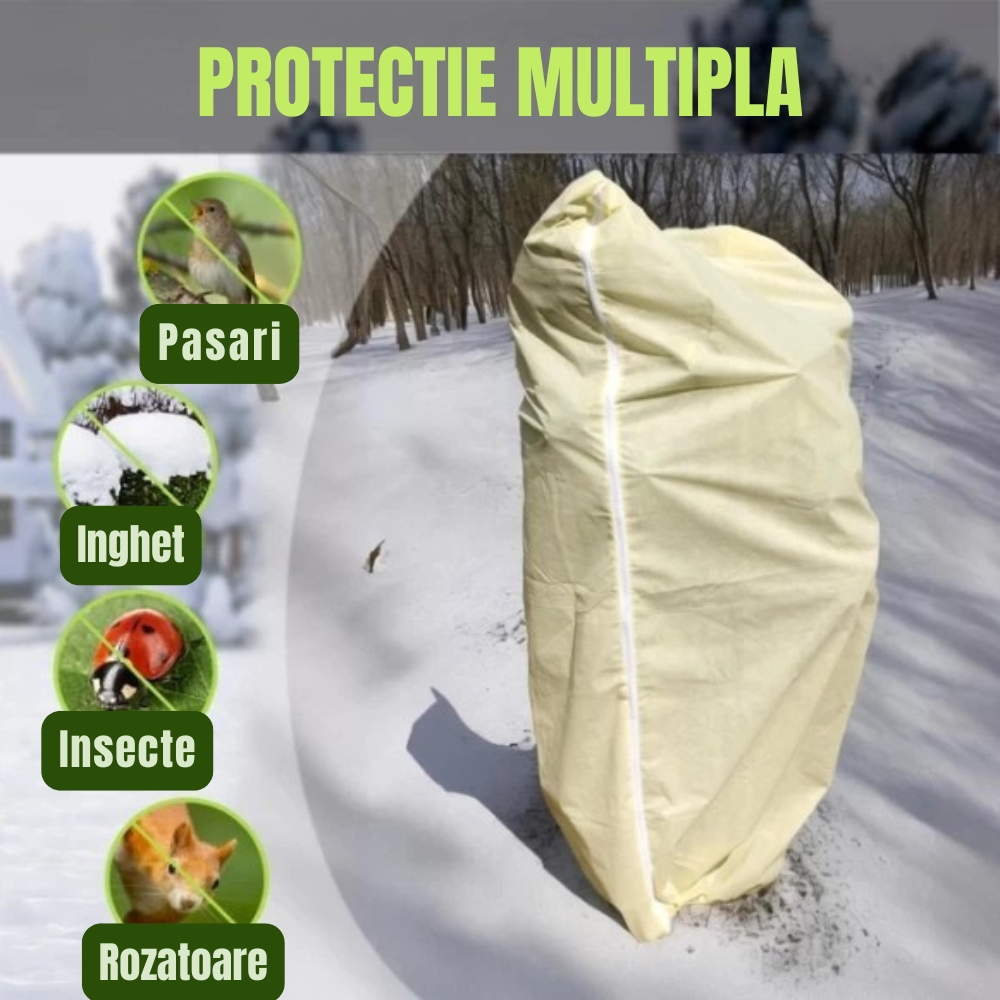 Husa Anti-inghet, 210x180cm, Palmieri si Maslini, Foarte Groasa, cu Fermoar si Snur, Bej, Protectie Anti ger, Respirabila, Permite lumina sa treaca, Reutilizabila [3]