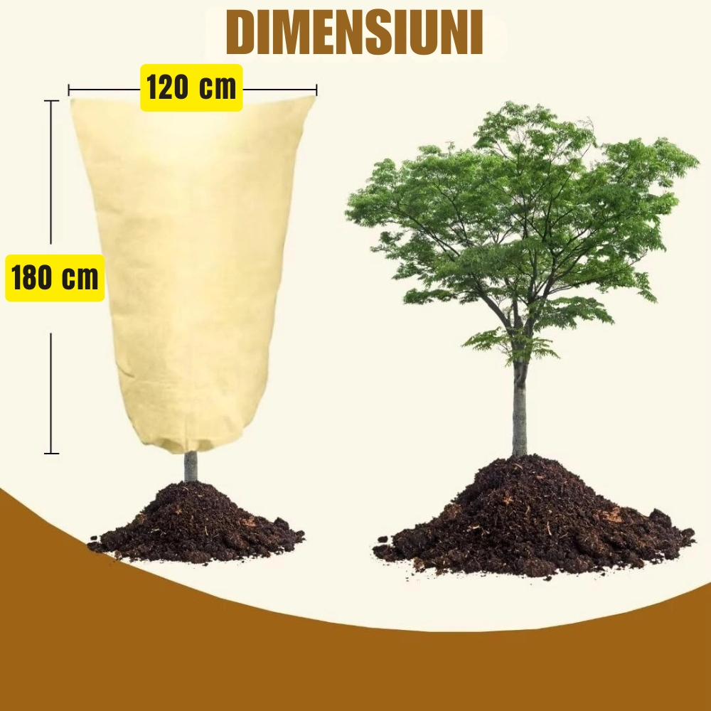 Husa Anti-inghet, 180x120cm, Palmieri si Maslini, Foarte Groasa, cu Fermoar si Snur, Bej, Protectie Anti ger, Respirabila, Permite lumina sa treaca, Reutilizabila [2]