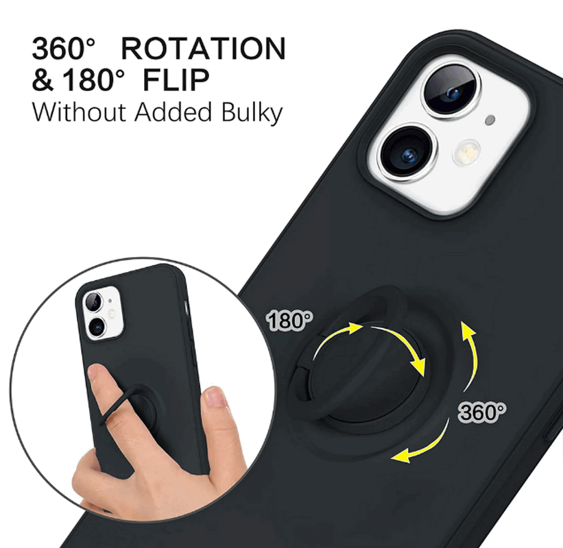 Husă BESINPO cu Inel pentru Samsung Galaxy A12, Protecție 360° Ajustabilă cu Suport Magnetic și Șnur, Negru [3]