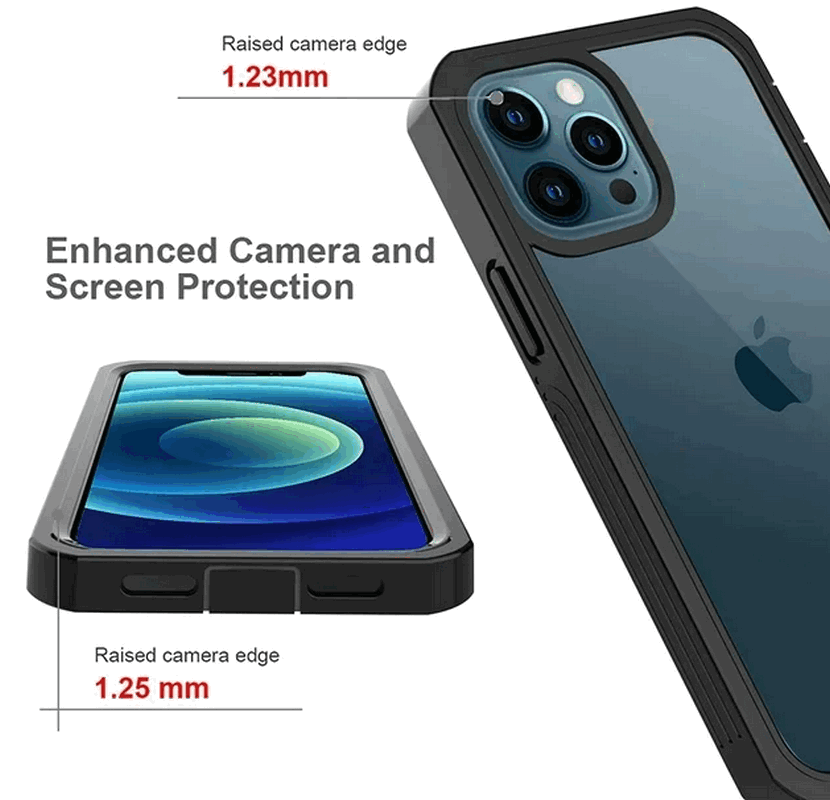 Husă BESINPO pentru iPhone 12 Pro Max, 6.7 inch, Protecție 360° cu Ecran Integrat, Rezistentă la Șocuri și Zgârieturi, Negru Transparent [3]