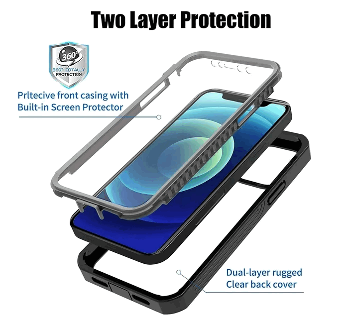 Husă BESINPO pentru iPhone 12 Pro Max, 6.7 inch, Protecție 360° cu Ecran Integrat, Rezistentă la Șocuri și Zgârieturi, Negru Transparent [2]