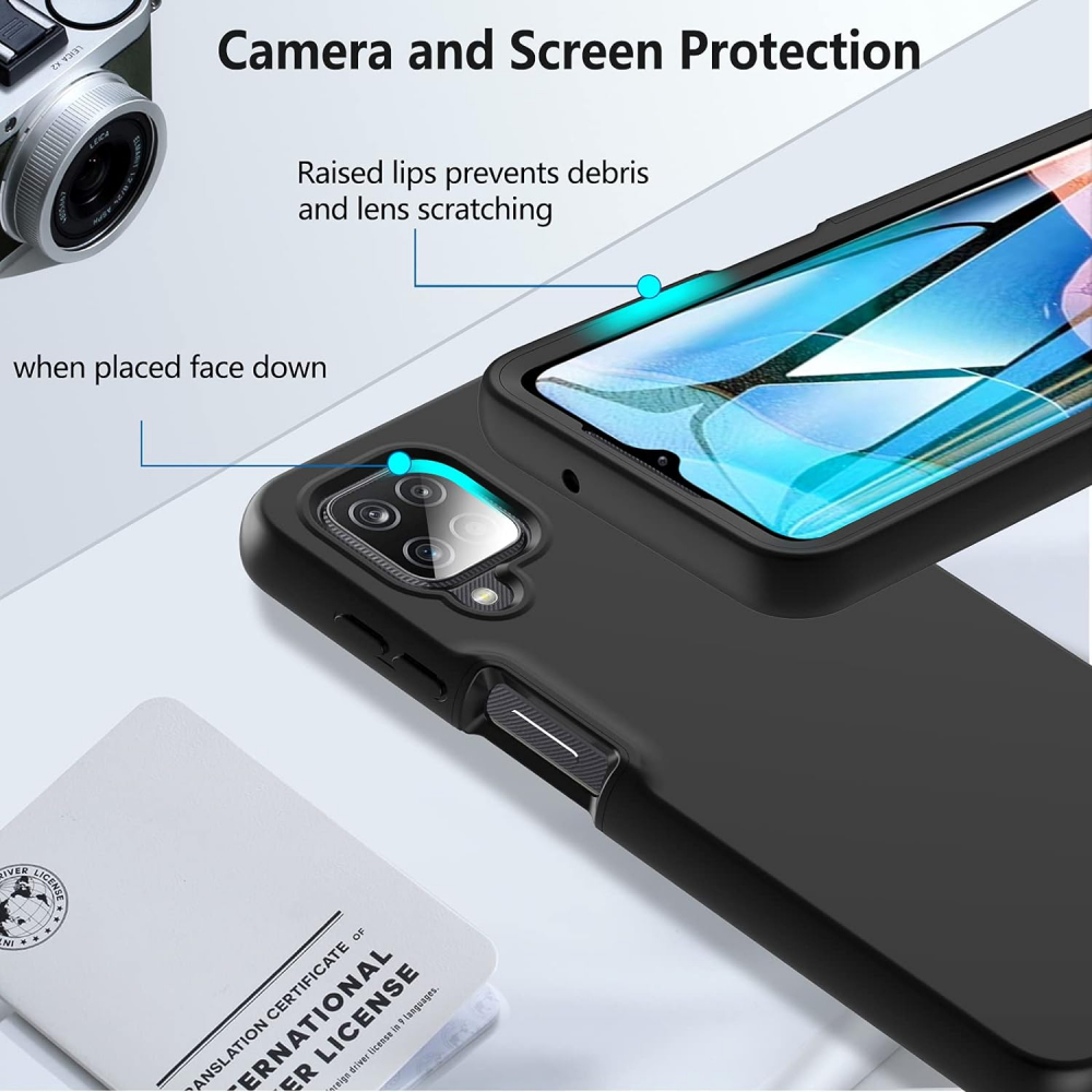 Husă BESINPO pentru Samsung Galaxy A12 și M12, 6.5 inch, Protecție 360° din Silicon cu Ecran Integrat, Negru [6]