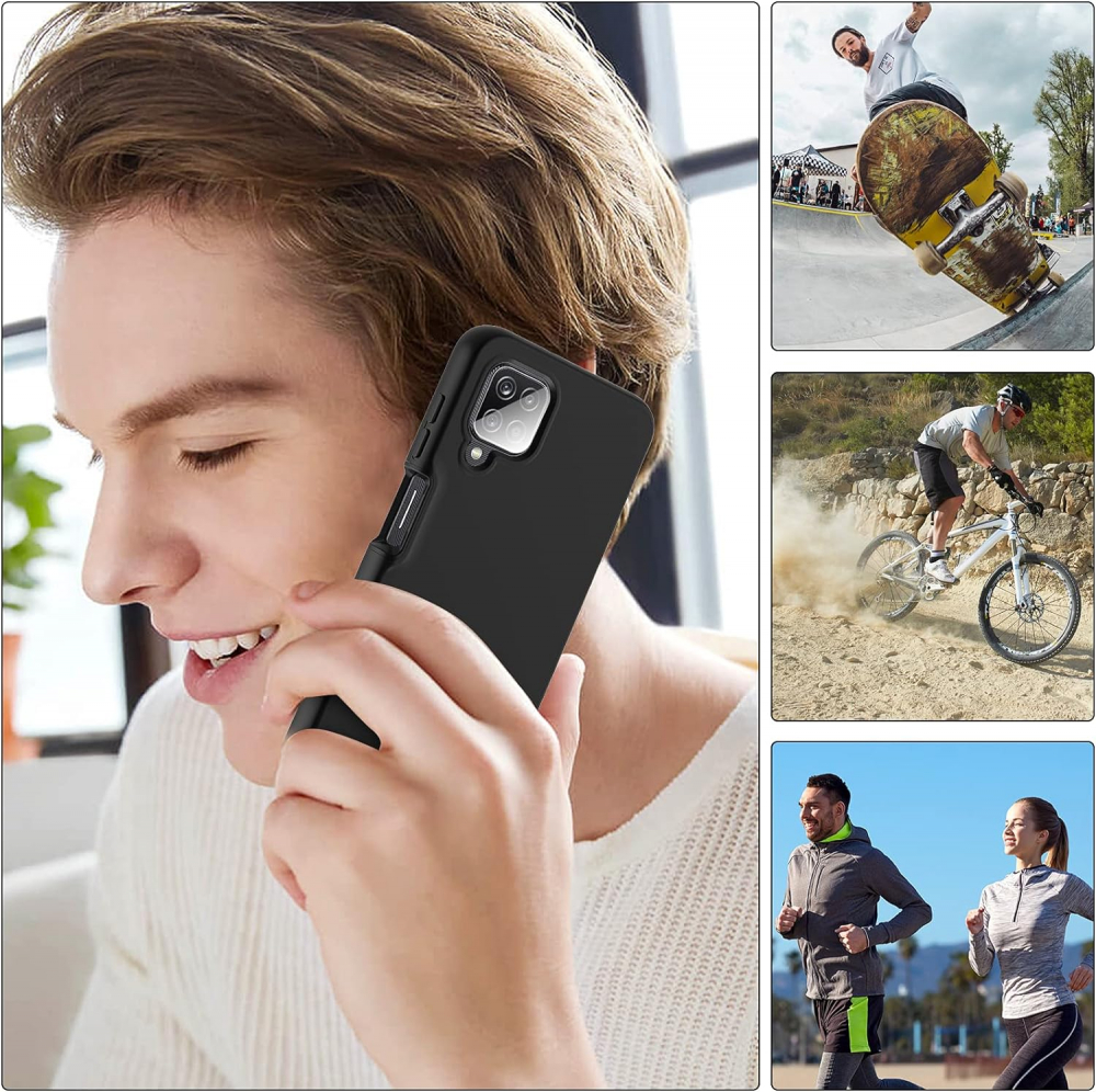 Husă BESINPO pentru Samsung Galaxy A12 și M12, 6.5 inch, Protecție 360° din Silicon cu Ecran Integrat, Negru [2]